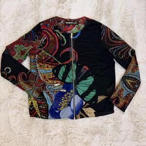 Desigual by Christian Lacroix Printed Sheer Jacket Zip Front Size 42 Medium